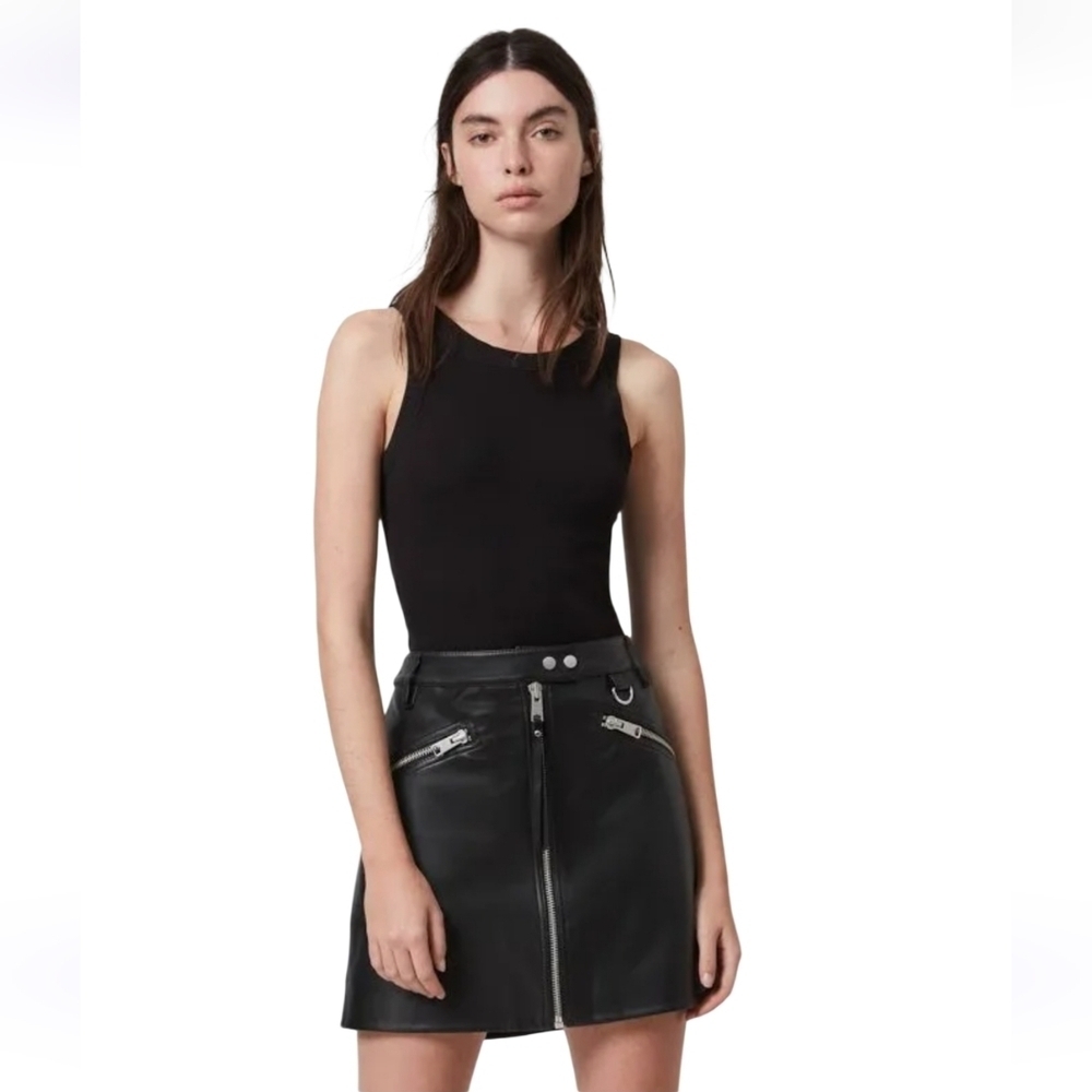 AllSaints  Tarren Biker Mini Zippered Skirt Size 4